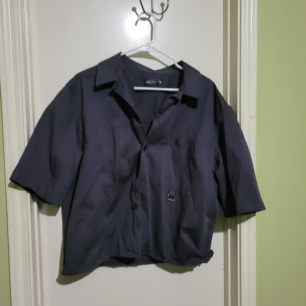 Zara Men's Casual Button Down Shirt - Dark Gray